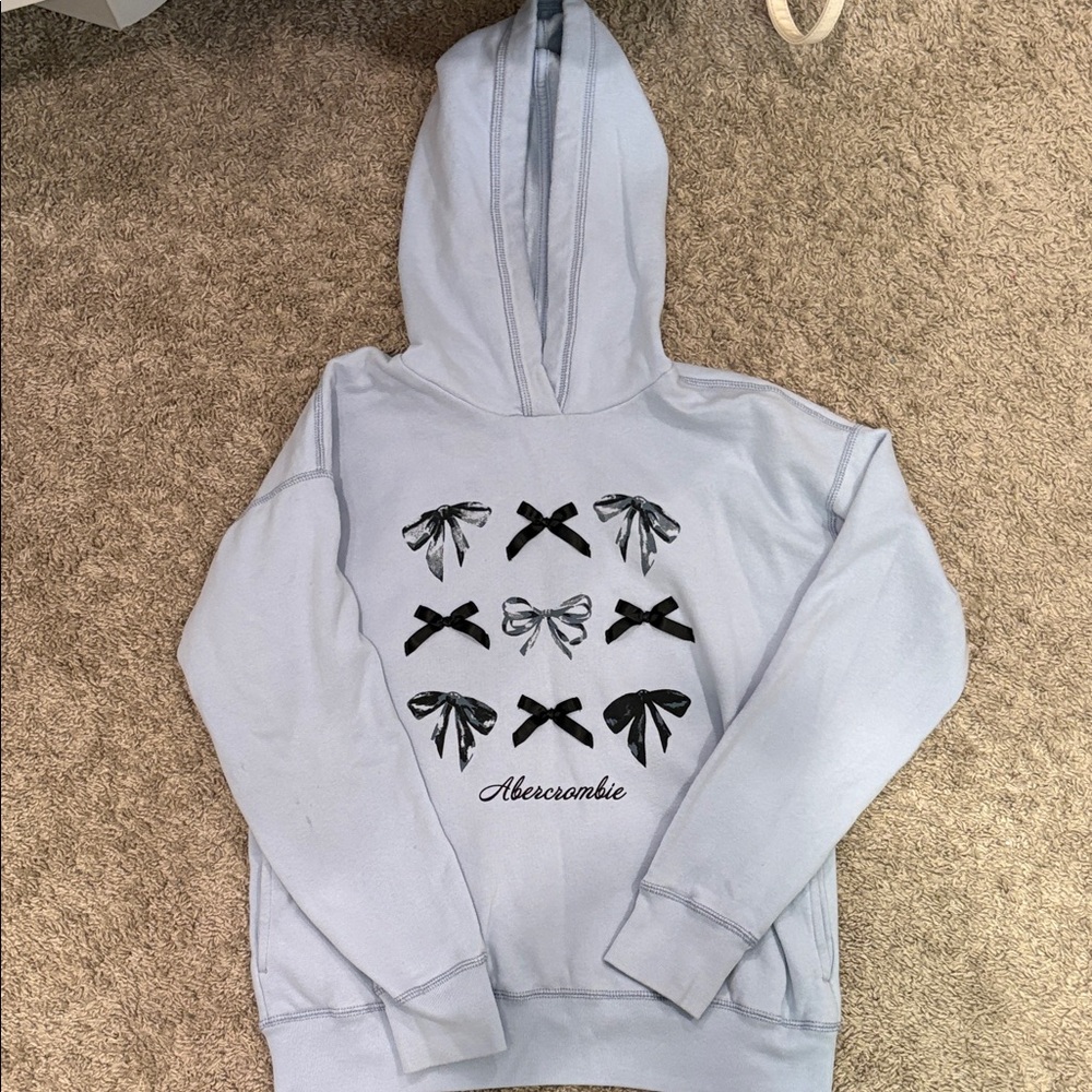 abercrombie kids Light Blue Hoodie with Black Bow Print